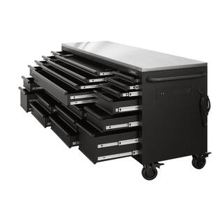 Husky 84 in. x W 24 in. D Heavy Duty 22-Drawer Mobile Workbench Tool Chest with Stainless Steel Work Top in Matte Black HOTC8422BB1M