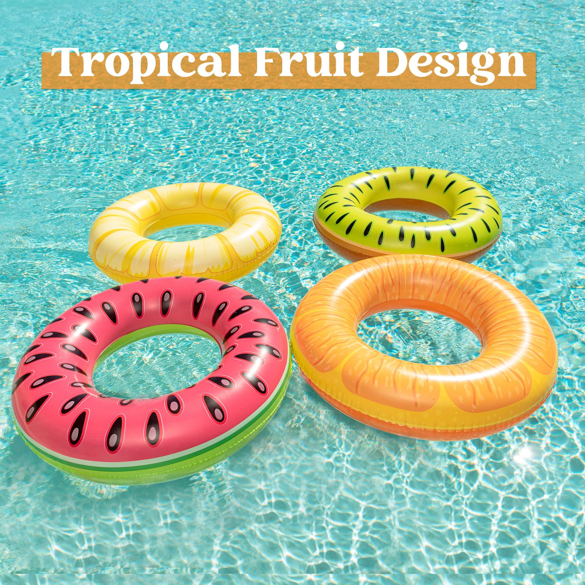 Sloosh 4 Pack Inflatable Pool Floats Fruit Tube Rings, Fruit Pool Tubes, Pool Floaties Toys, Beach Swimming Party Toys for Kids and Adults