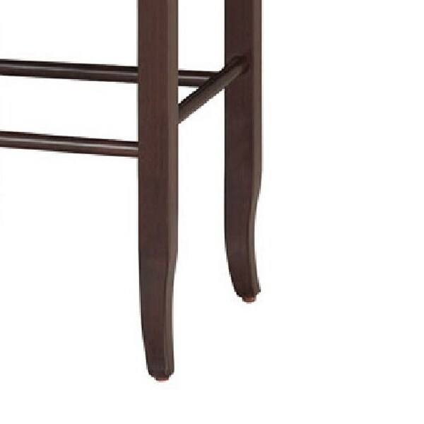 Rush Woven Wooden Frame Barstool with Saber Legs， Beige and Dark Brown