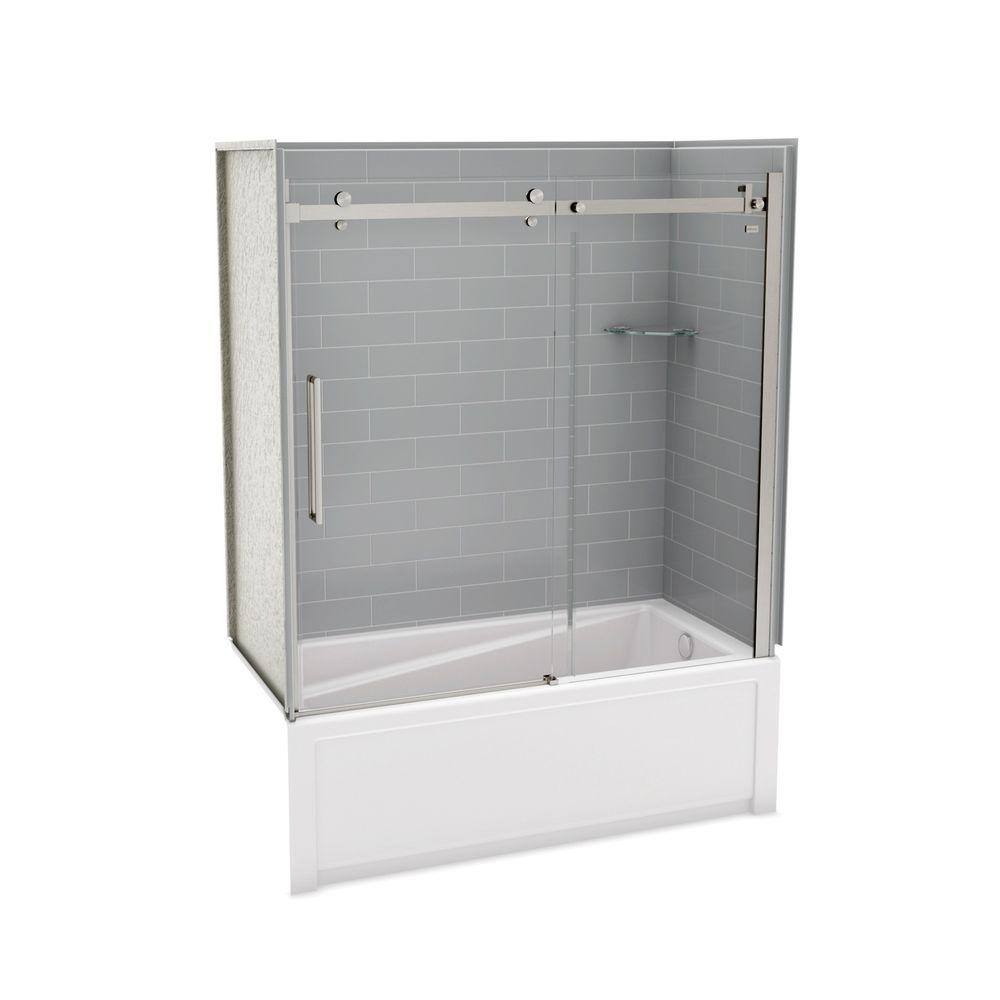 MAAX Utile Metro 30 in. x 59.8 in. x 81.4 in. Right Drain Alcove Bath and Shower Kit in Ash Grey Brushed Nickel Shower Door 106343-000-001-100