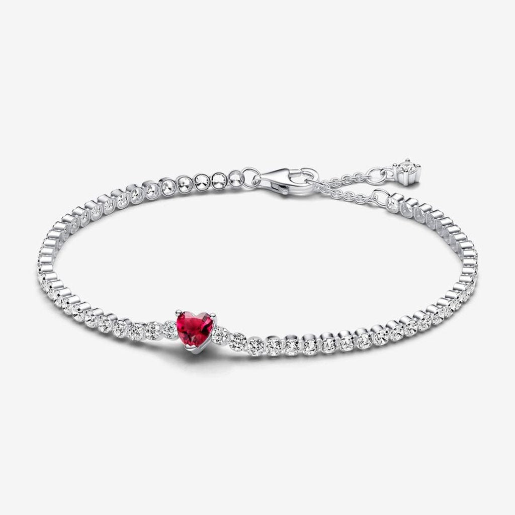 PANDORA  Red Sparkling Heart Tennis Bracelet