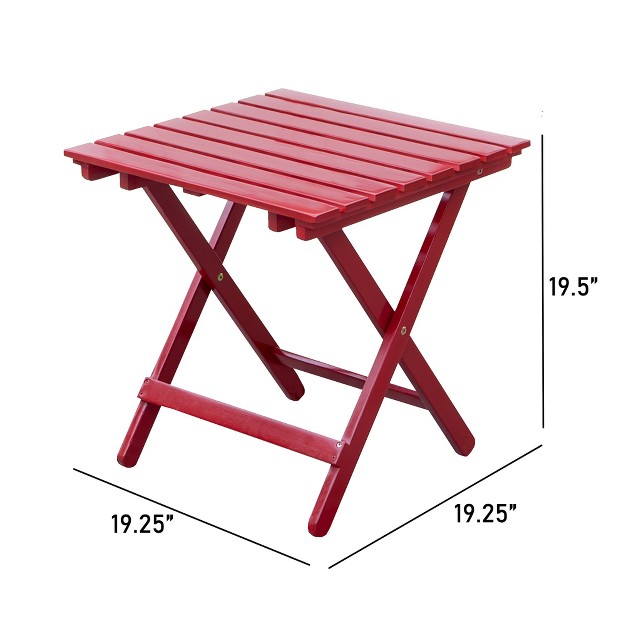 Merry Products Authentic Acacia Hardwood Compact Flat Folding Adirondack Slatted Side Table Outdoor Patio Furniture Red