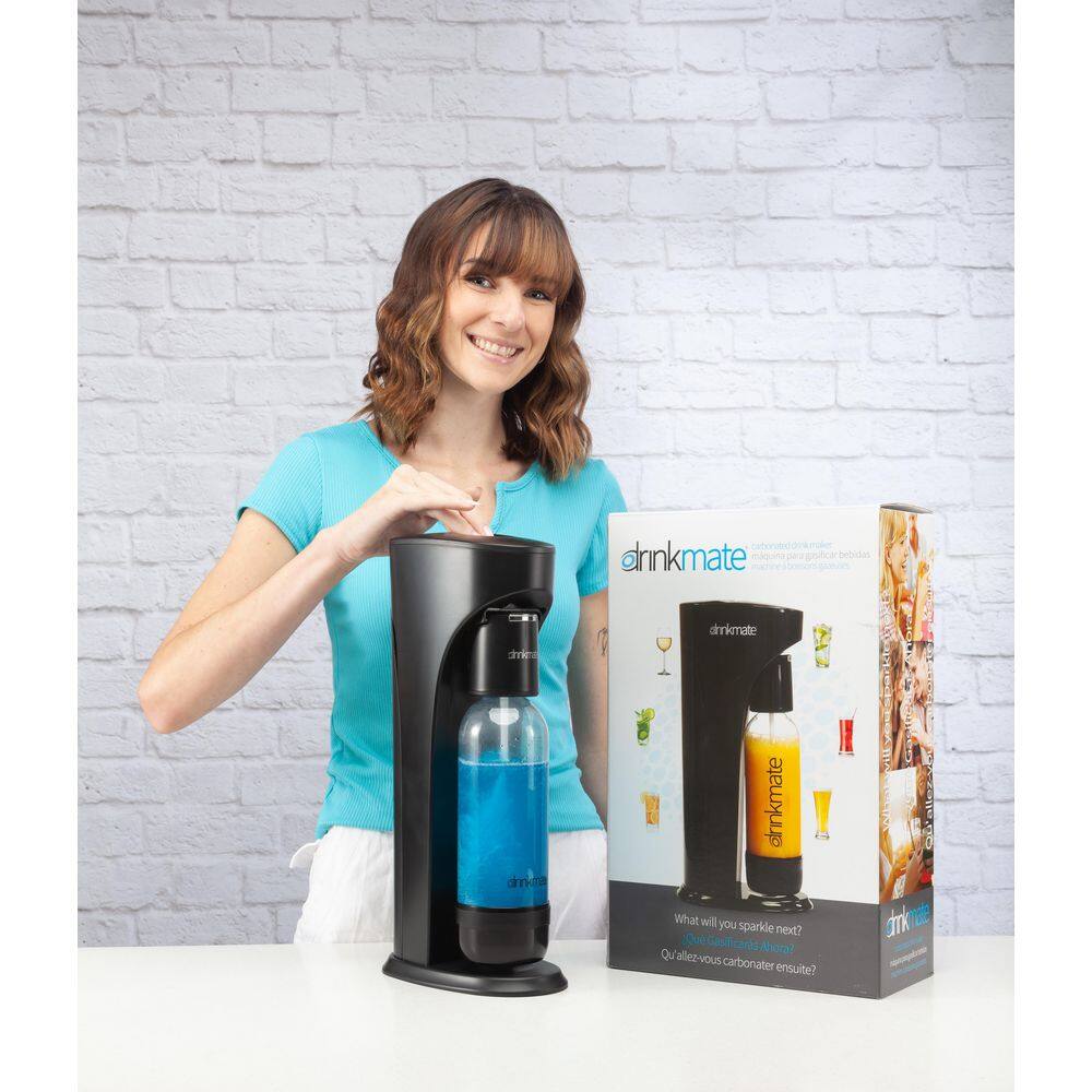 DrinkMate Matte Black Sparkling Water and Soda Maker Machine with 60L CO2 Cartridge and 1L Re-Usable Bottle 410-02-14z