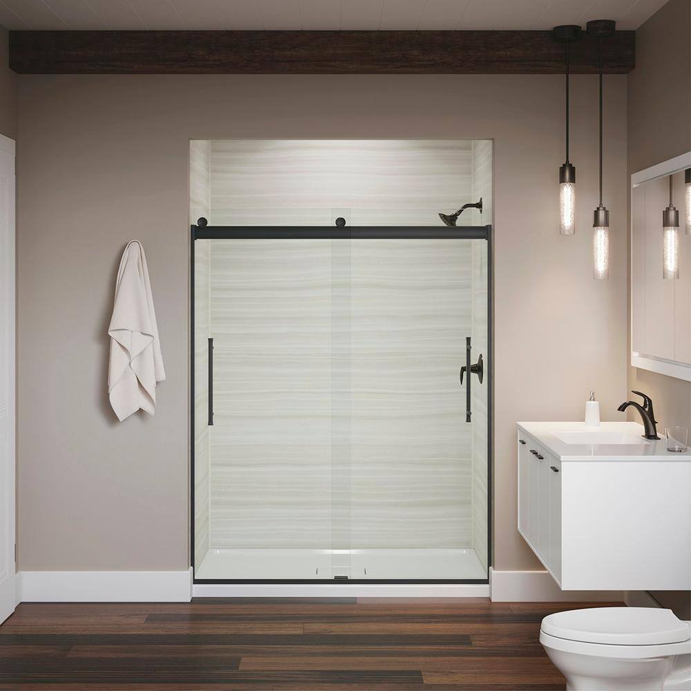 KOHLER Elmbrook 59.625 in. W x 73.5625 in. H Sliding Frameless Shower Door in Matte Black K-R706851-8L-BL