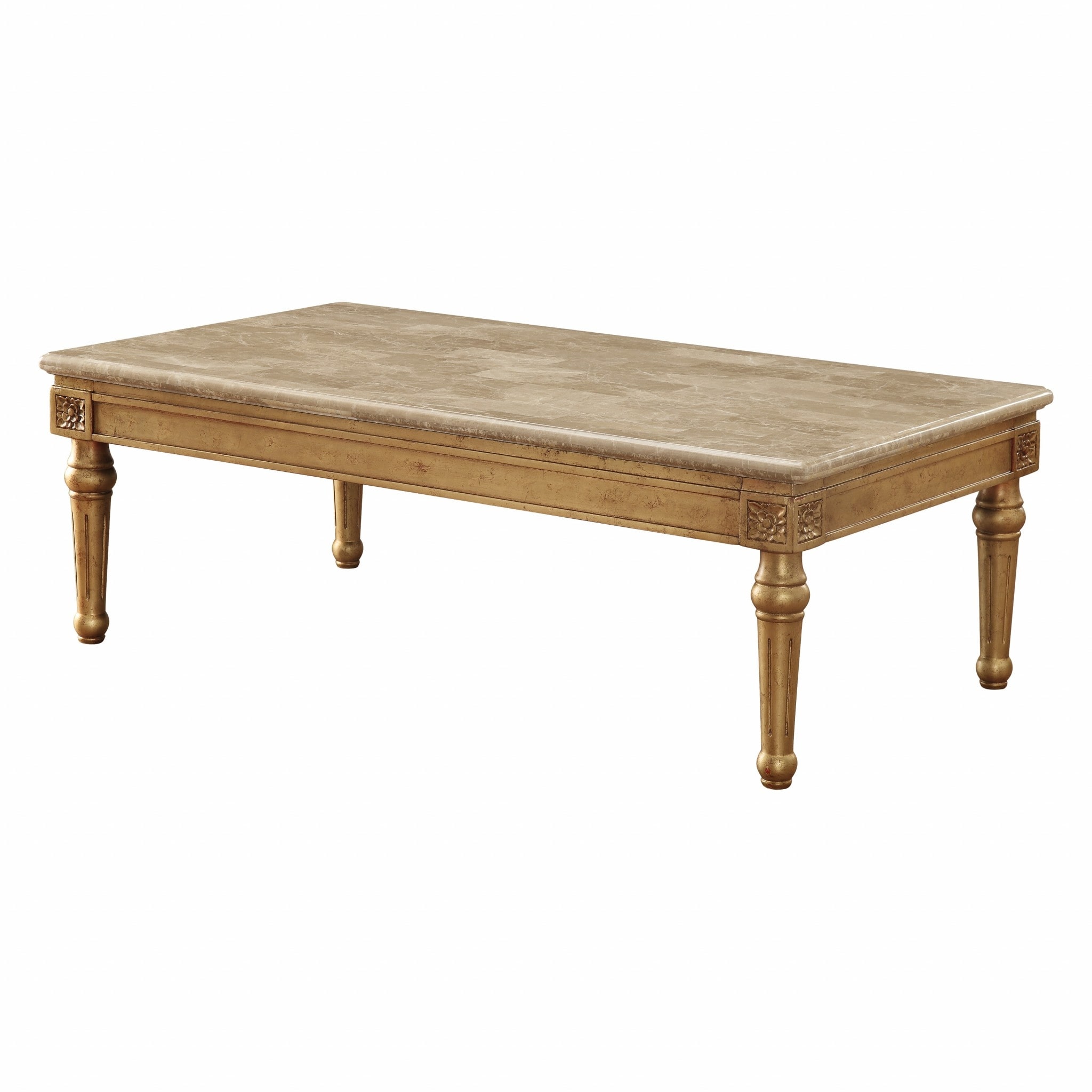 32' X 57' X 20' Marble Antique Gold Wood Coffee Table - 32' X 57' X 20'