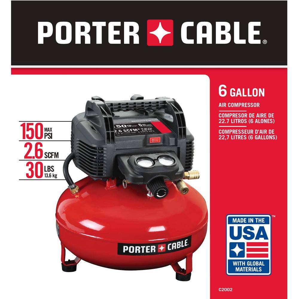 Porter-Cable 6 Gal. 150 PSI Portable Electric Pancake Air Compressor and 2 in. x 18-Gauge Brad Nail (1000 Per Box) C2002W18200-1