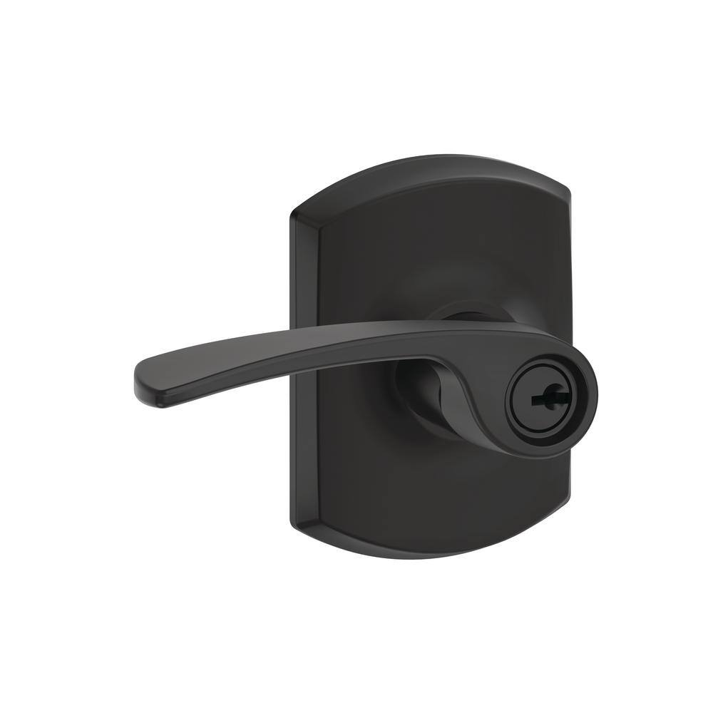 Schlage Merano Matte Black Keyed Entry Door Handle with Greenwich Trim F51A G MER 622 GRW