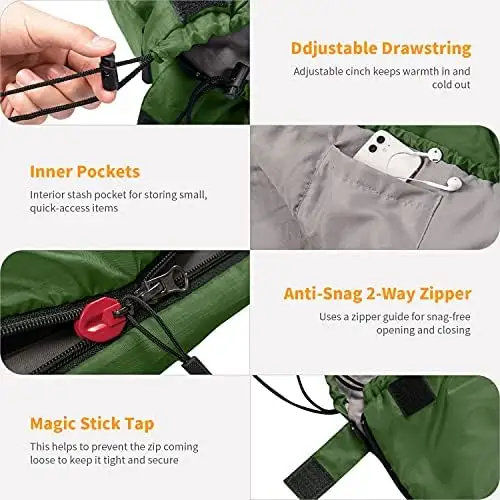 Double Sleeping Bag for Adults 2 Person Sleeping Bag with 2 Pillows for Backpacking Camping Hiking