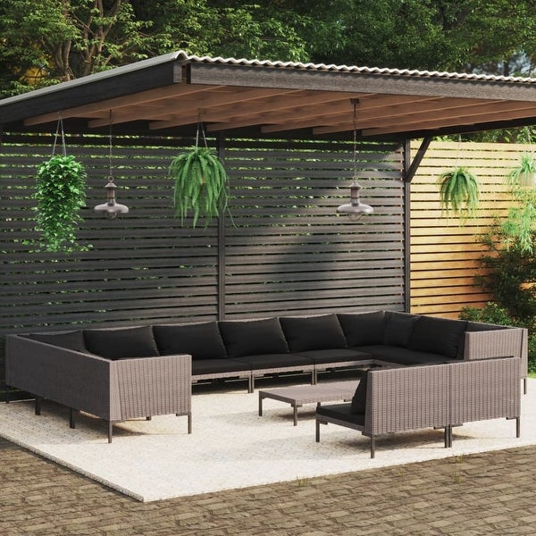 13 Piece Patio Lounge Set with Cushions Poly Rattan Dark Gray