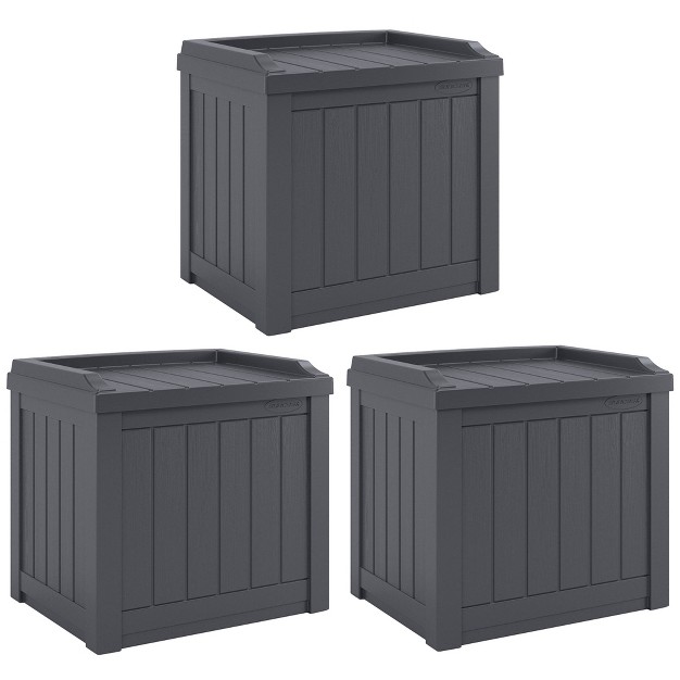 Suncast 22 gallon Indoor Or Outdoor Backyard Patio Small Storage Deck Box With Attractive Bench Seat And Reinforced Lid Cyberspace 3 Pack