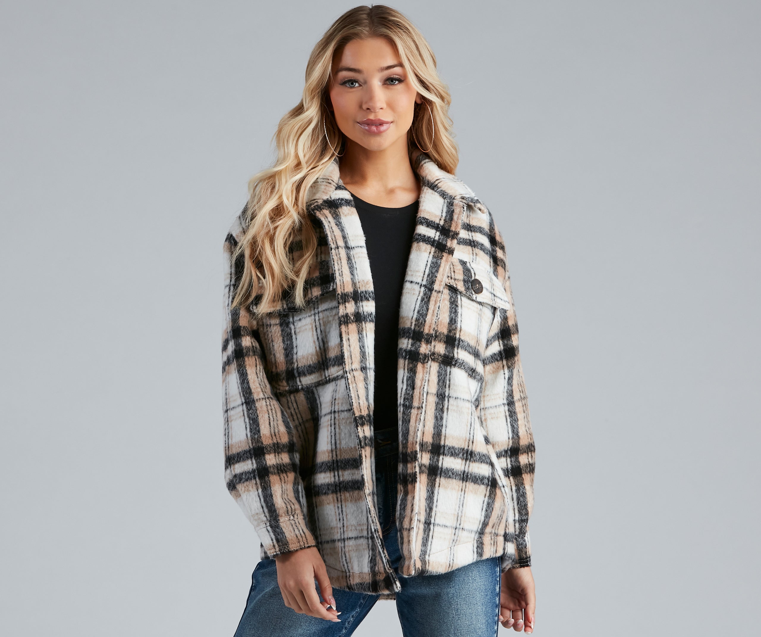 S'more Plaid Faux Fur Woven Shacket