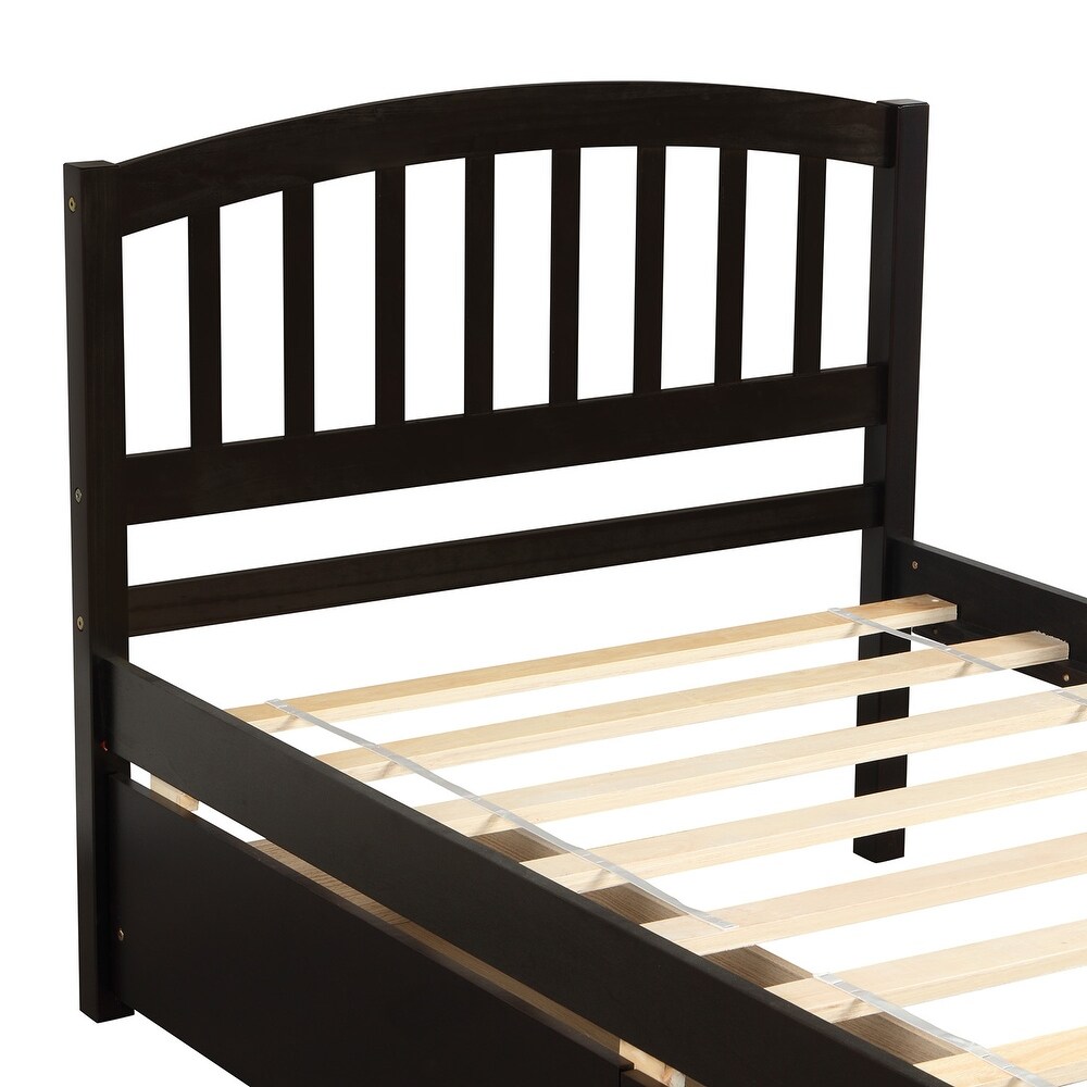 Twin Size Solid Wood Storage Platform Bed with Headboard   2 Drawers