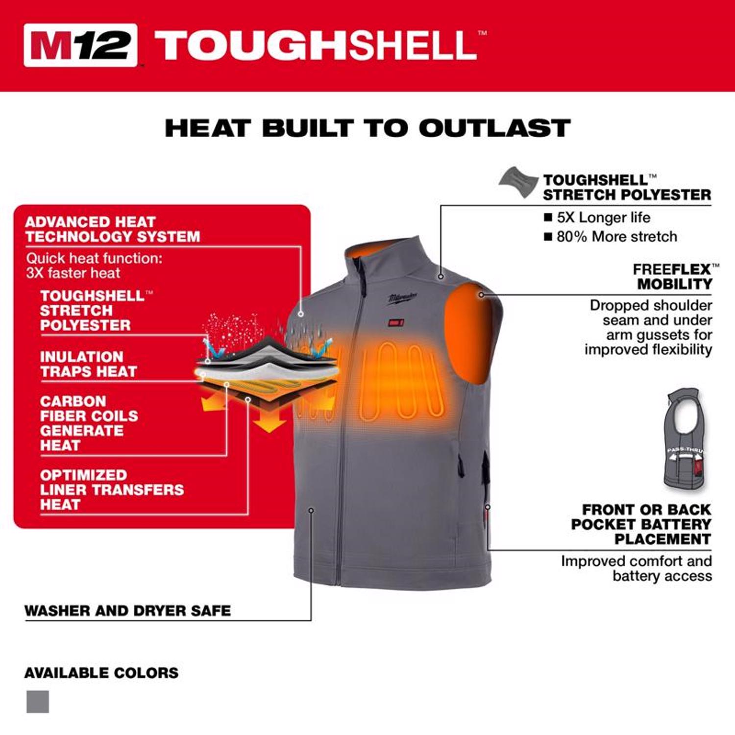 MW M12 L Sleeveless Unisex Full-Zip Heated Vest (Vest Only) Gray