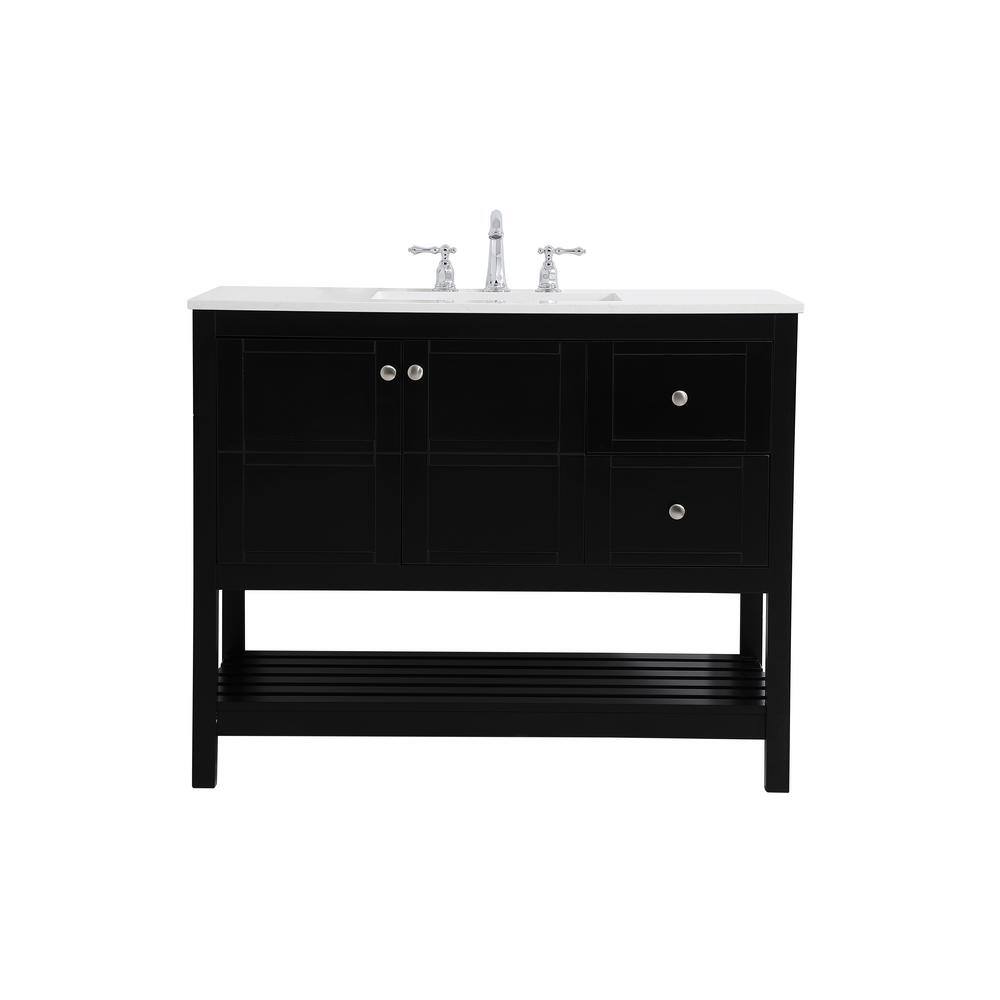 Simply Living 42 in. Single Bathroom Vanity in Black with Quartz Vanity Top in Calacatta White SL49326BK