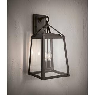 Home Decorators Collection Blakeley Transitional 2-Light Black Outdoor Wall Light Fixture with Clear Beveled Glass 19905