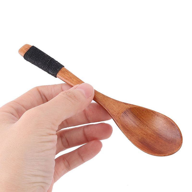 Kitchen Cooking Wood Salt Candy Peper Holder Spoon Brown 6 Length 3pcs