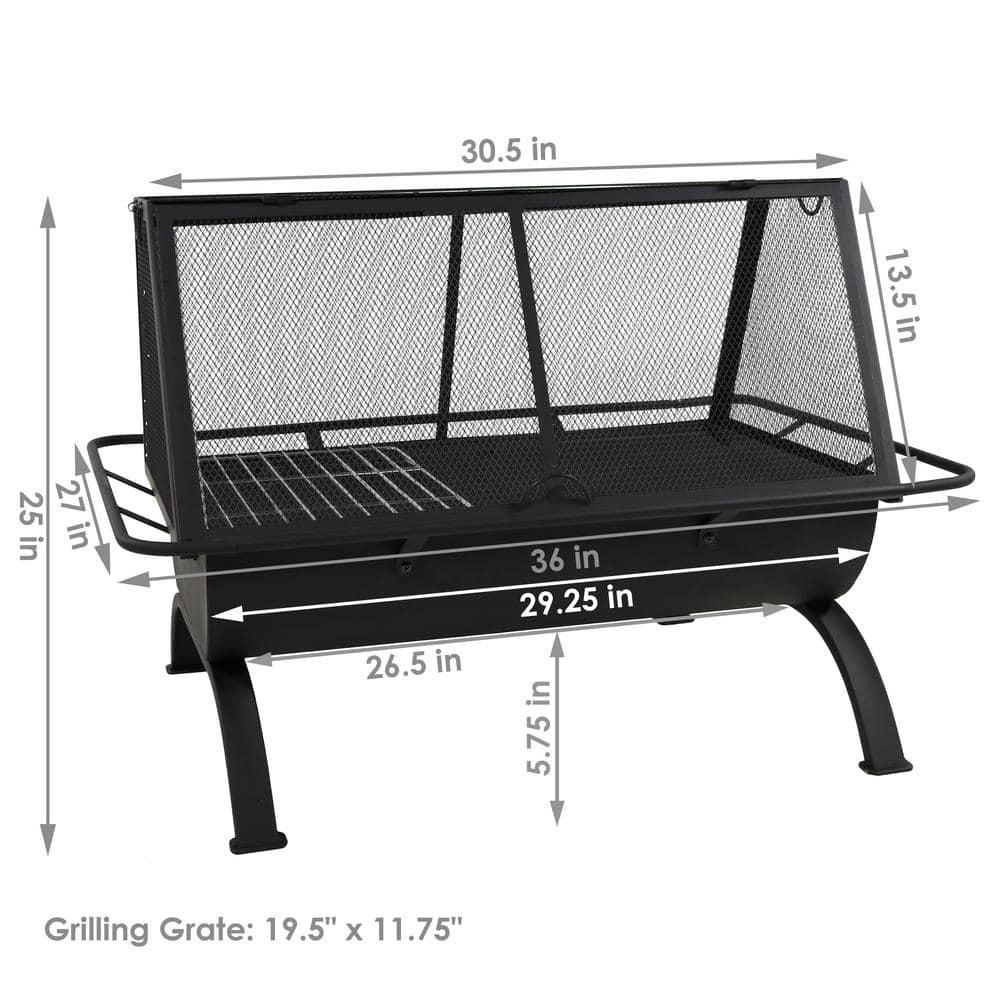 Sunnydaze Decor Northland 36 in x 27 in Rectangle Steel Wood Burning Fire Pit with Cooking Grill