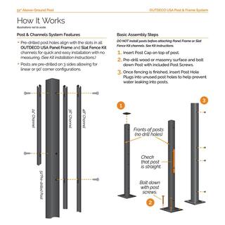 OUTDECO 52 in. x 2 in. x 2 in. Black Galvanized Steel Fence Post and Welded Base Plate (Privacy Panels and Slat Fence Installs) ODP55