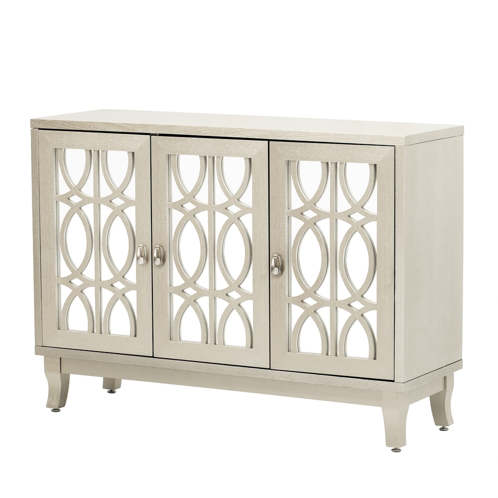 3 Door Sideboard with Glass Doors and Silver Handle