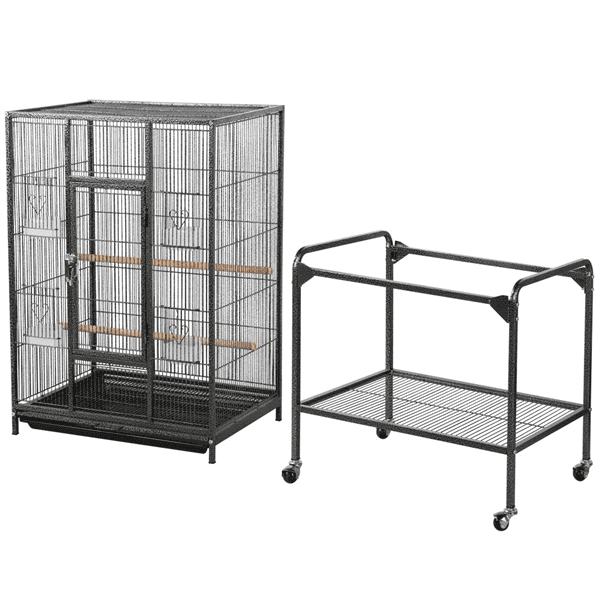 Topeakmart Bird Cage with Stand Wrought Iron Construction Quaker Parrot Cockatiel Finch Canary Bird Flight Cage