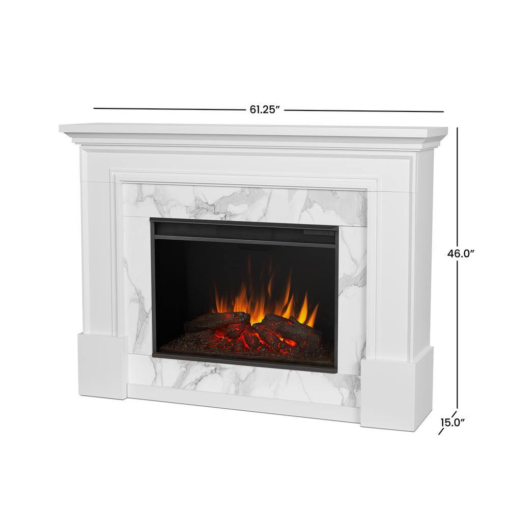 Real Flame Merced Grand 61 in. Freestanding Wooden Electric Fireplace in White 8240E-W