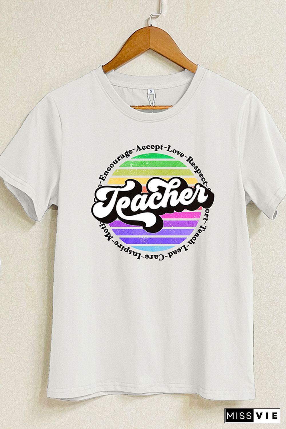 Colorful Teacher Retro Circle Short Sleeve Graphic Tee Wholesale