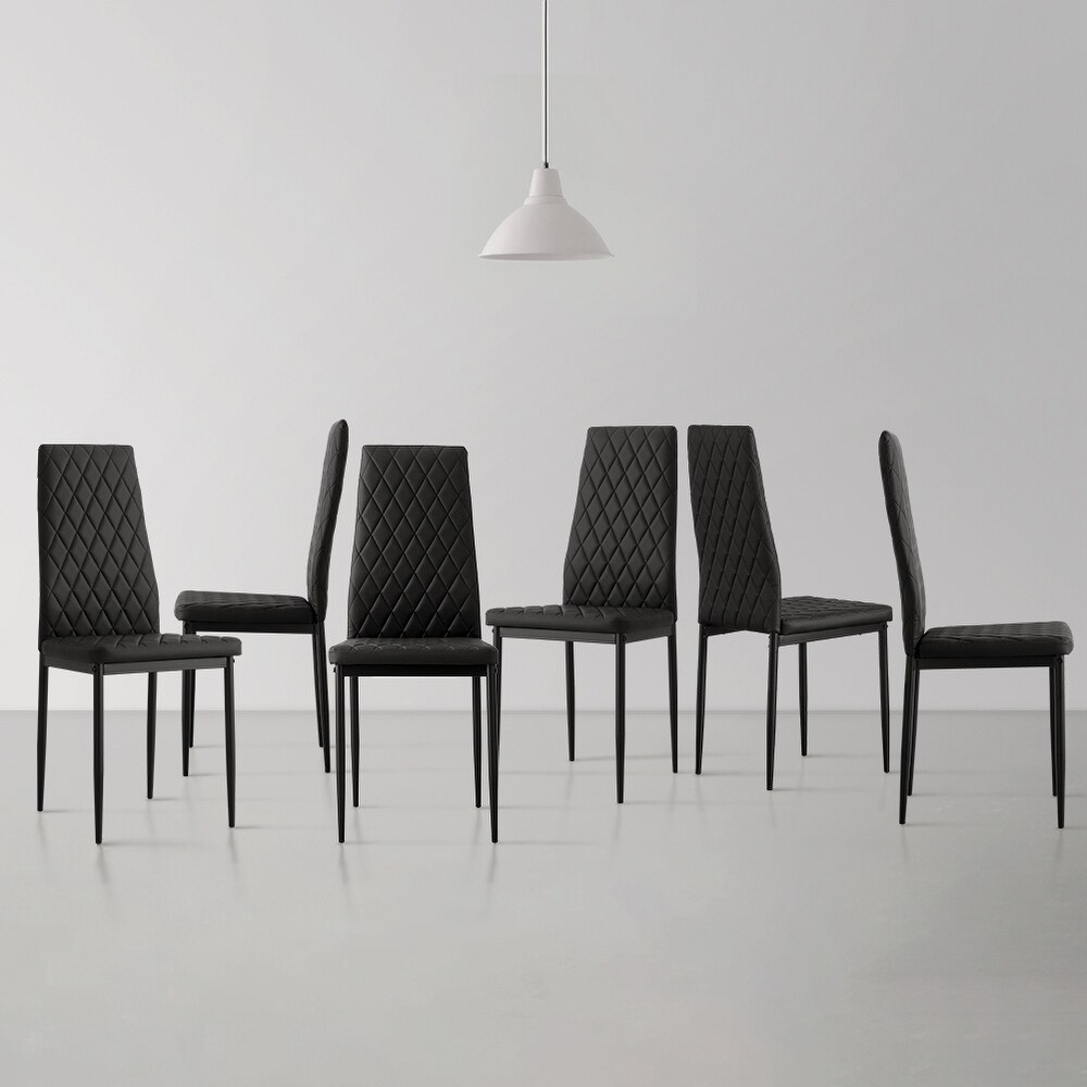 Modern PU Leather Dining Chairs with Metal Pipe Legs Set Of 6