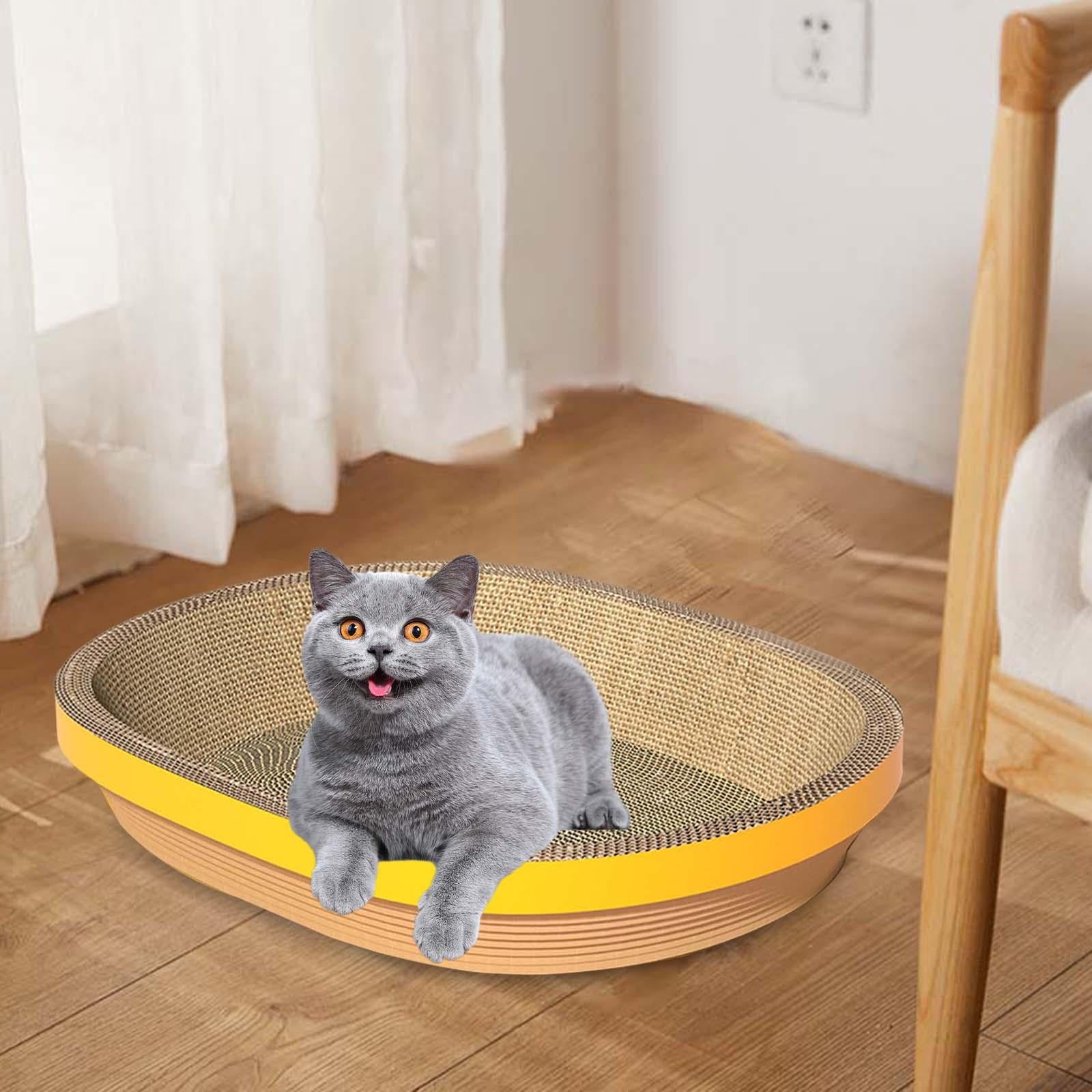 Cat Scratcher Cardboard Oval Corrugated Cat Scratcher Bowl Wear Resistant Nest Bed Scratch Pad for Grinding Claw Training Toy Pet Supplies Yellow Edge