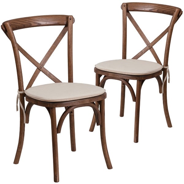 2 Pk. Stackable Wood Cross Back Chair with Cushion