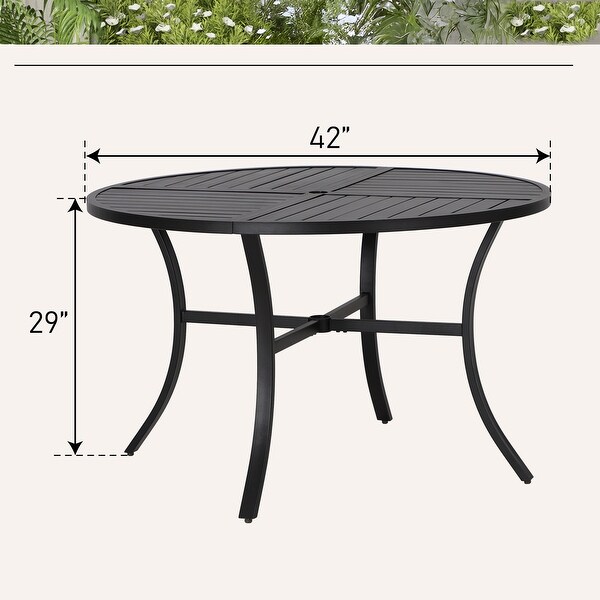 Metal Round Patio Outdoor Dining Table with Umbrella Hole