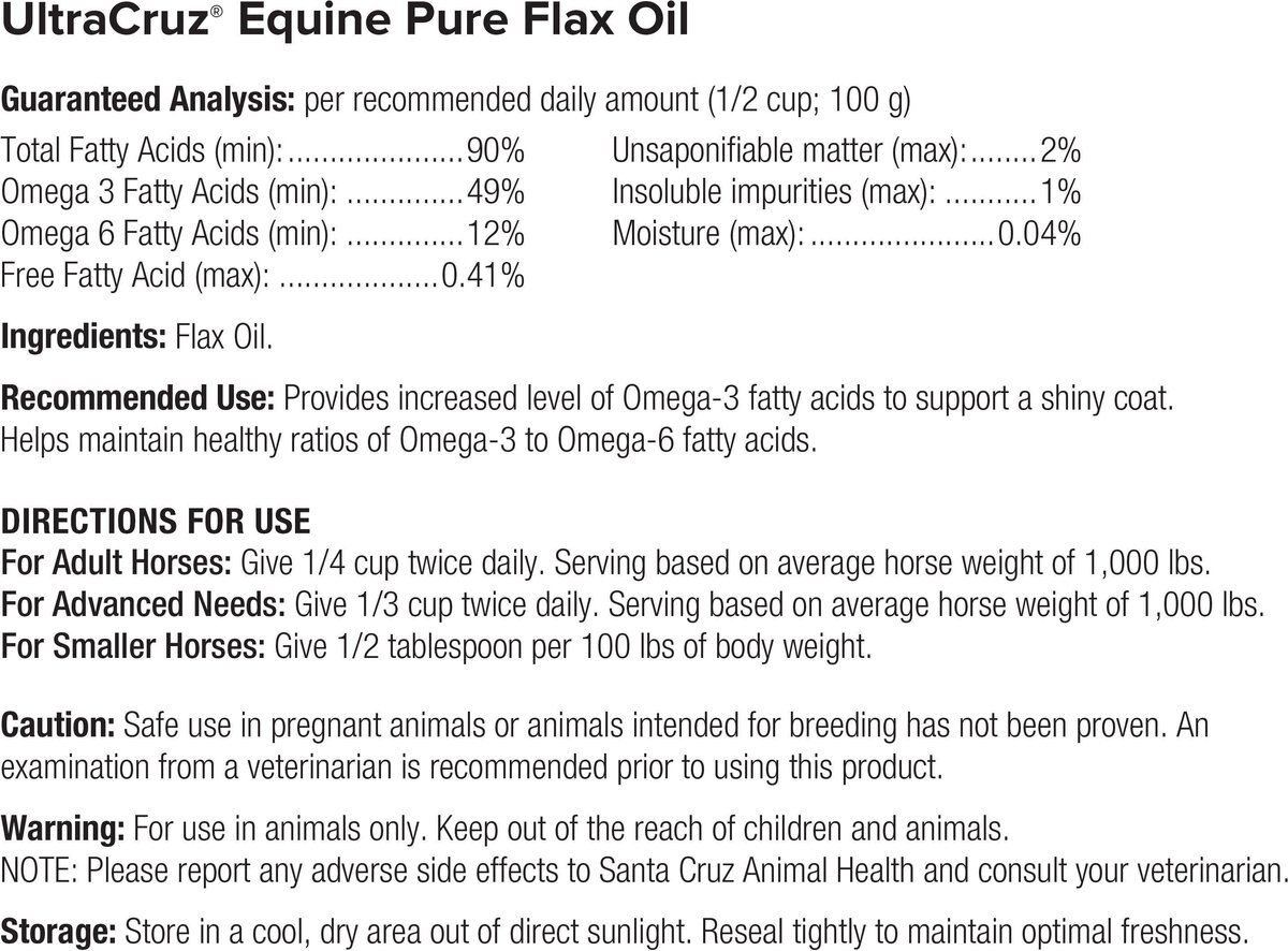 UltraCruz Pure Flax Oil Skin， Coat and Hoof Care Liquid Horse Supplement