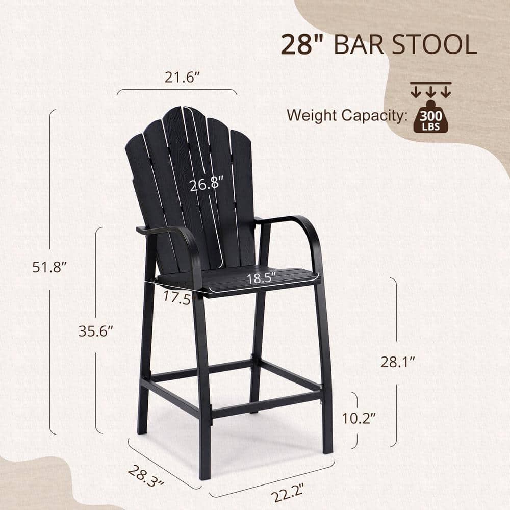 LUE BONA Black Aluminum Frame Outdoor Bar Stools Bar Height Adirondack Chairs (2-Pack) 2LB22PC0002-200