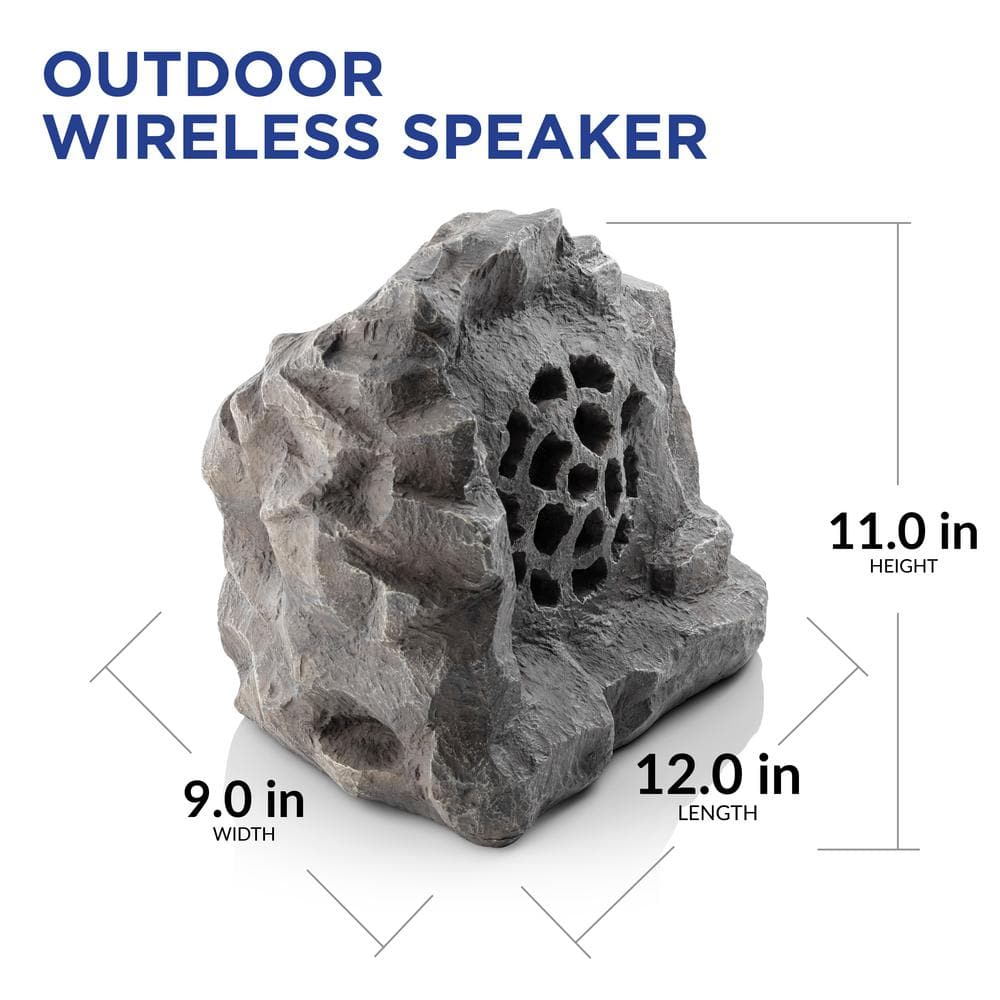 Alpine Corporation Weather-resistant Bluetooth Solar-Powered Outdoor Wireless Rock Speaker, Gray QLP542SLR-GR