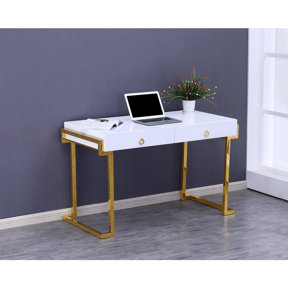 50 in. Gold Rectangular White Modern Computer Desk BA213GD