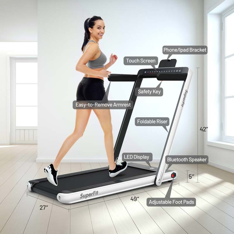 2 in 1 Folding Treadmill, 2.25HP Under Desk Electric Treadmill, Portable Walking Running Machine with Dual Display & Smart App Control