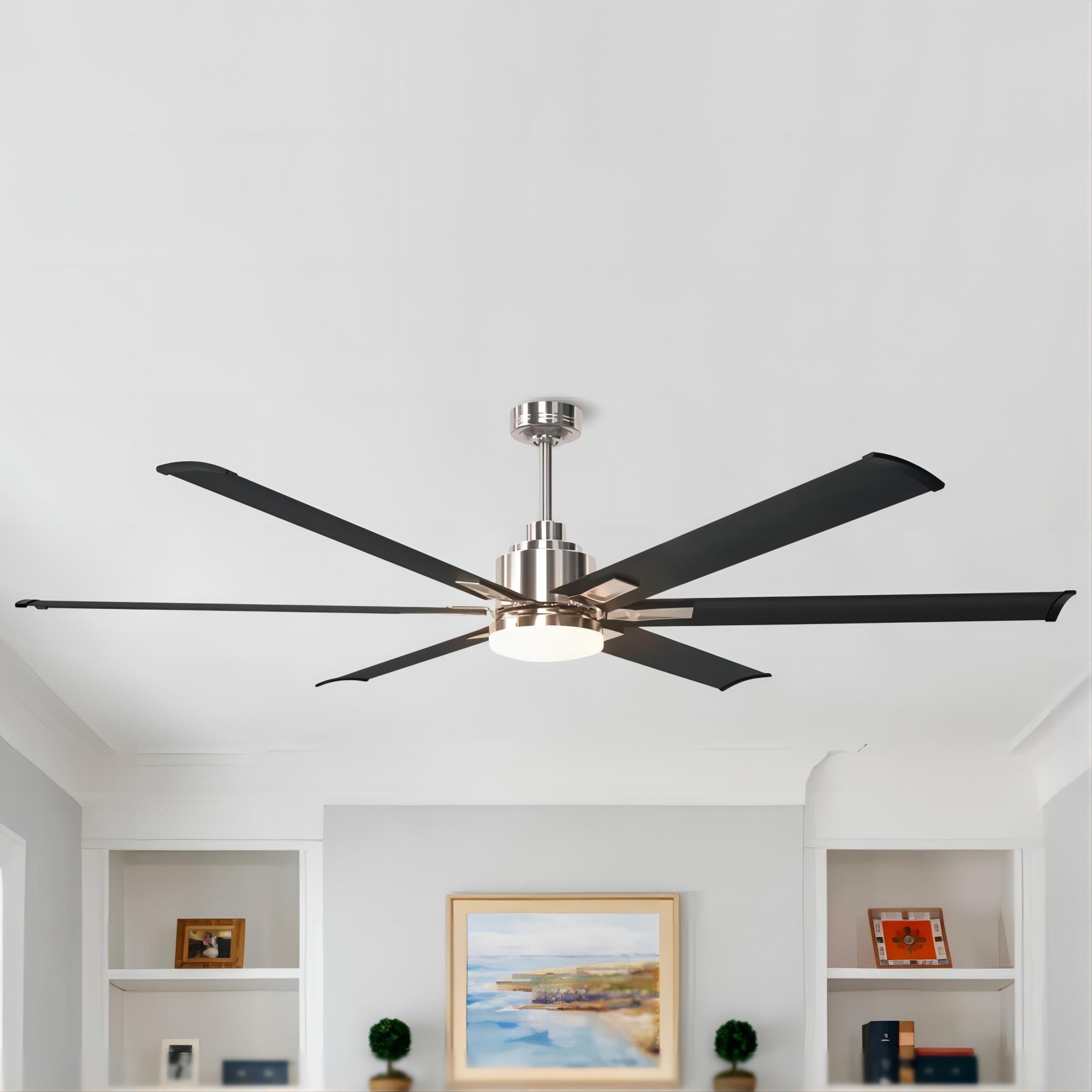 Modern 72-inch 6-Blade Brushed Chrome Ceiling Fan with Light and Remote Control - 72-in W x 17.8-in H Shopping - The Best Deals on Ceiling Fans | 36536873