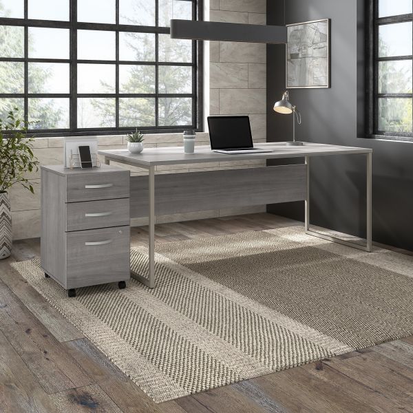 Bush Business Furniture Hybrid 72W x 36D Computer Table Desk with 3 Drawer Mobile File Cabinet in Platinum Gray