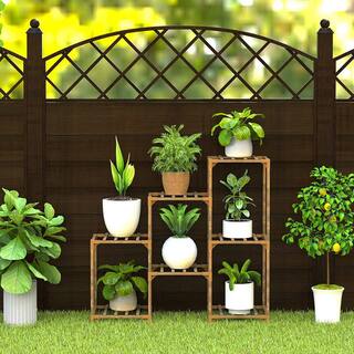 ITOPFOX 11.81 in. H Wood Outdoor Tiered Plant Stand Multi-Functional Plant Shelves Ladder Plant Holder for Garden Balcony H2SA22OT156