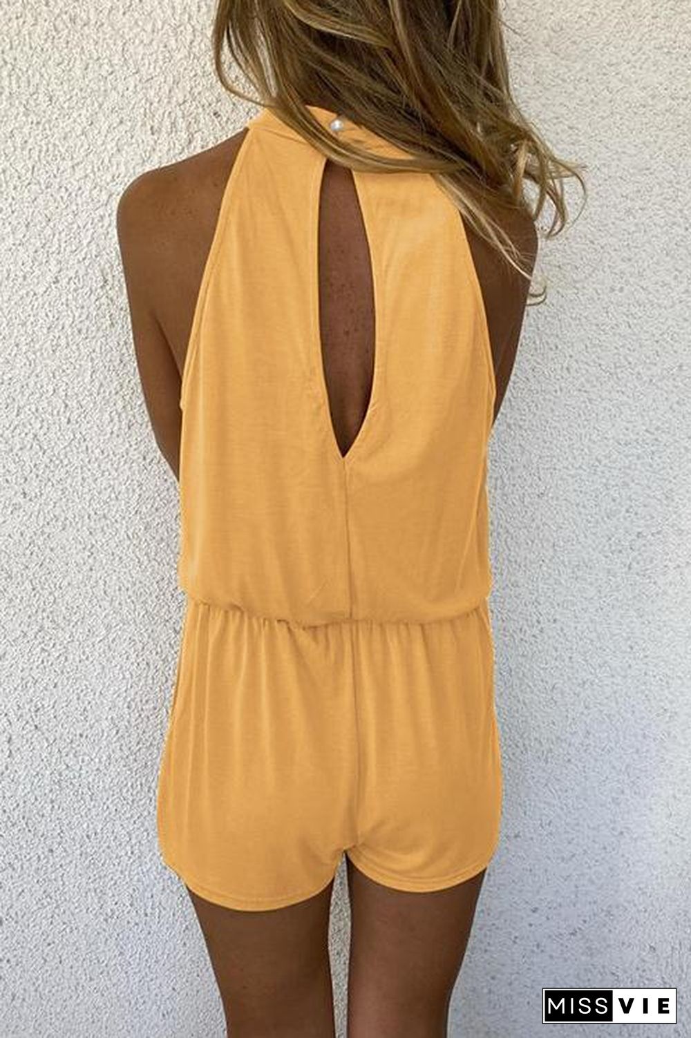 Solid Sleeveless Open Back Romper