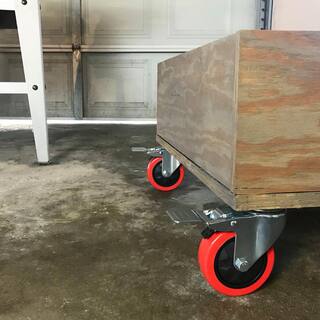 Everbilt 4 in. Red Polyurethane and Steel Swivel Plate Caster with Locking Brake and 250 lbs. Load Rating 4120745EB