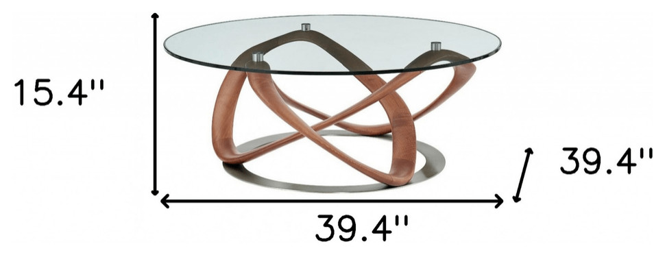 39 quotWalnut And Clear Glass Abstract Round Coffee Table   Contemporary   Coffee Tables   by HomeRoots  Houzz