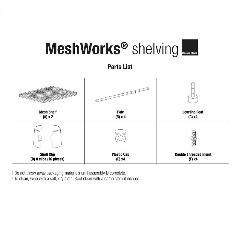 Design Ideas Meshworks 2 Tier Full-size Metal Storage Shelving Unit Rack， White