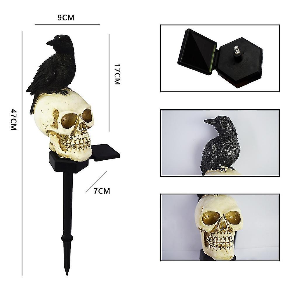 Miman Solar Ground Plug Lights Crow Skull Floor Lamp For Halloween