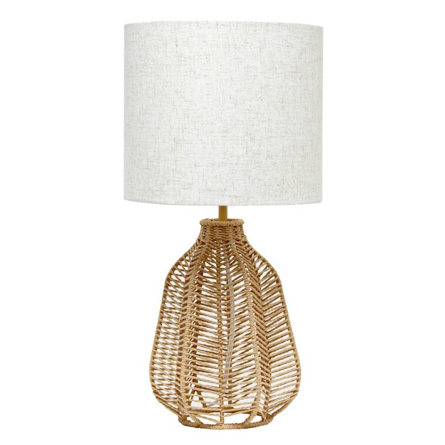 Vintage Rattan Wicker Style Paper Rope Bedside Table Lamp With Fabric Shade Lalia Home