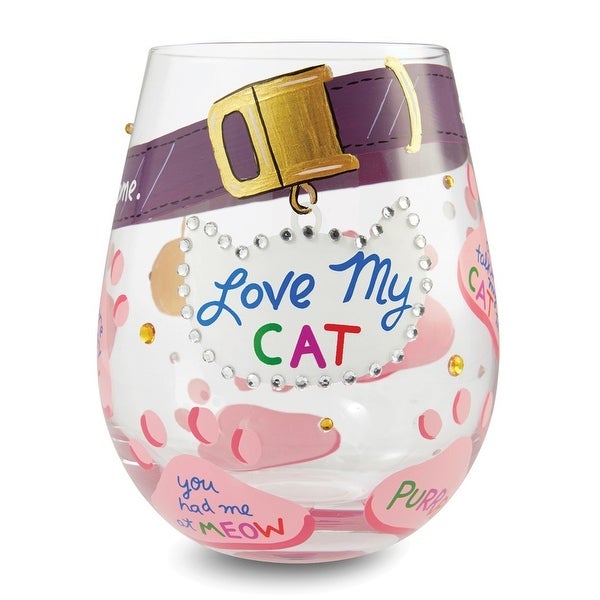 Curata Hand-Painted Love My Cat Stemless Wine Glass