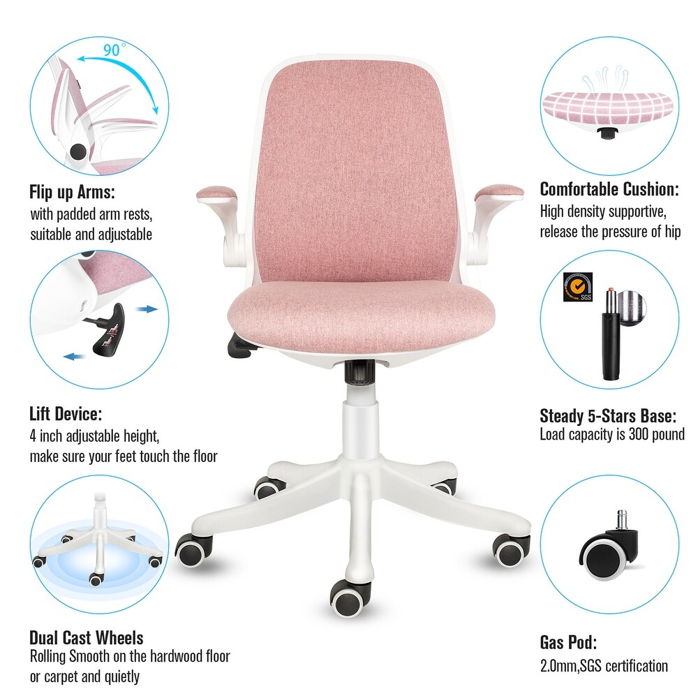 Pink Adjustable Height Ergonomic Mesh Chair with Flip up Arms   24*23*39.5