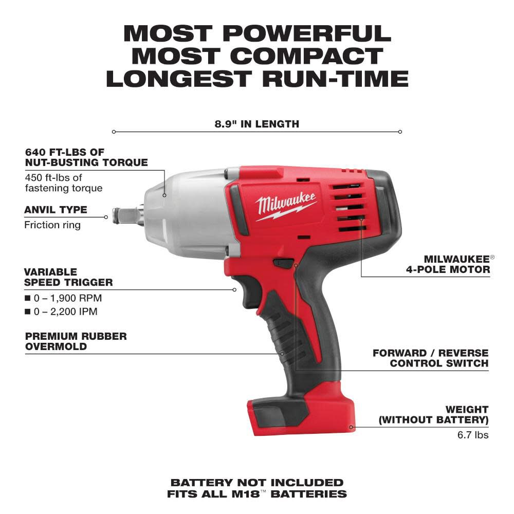 MW M18 1/2 High-Torque Impact Wrench with Friction Ring 2663-20 from MW