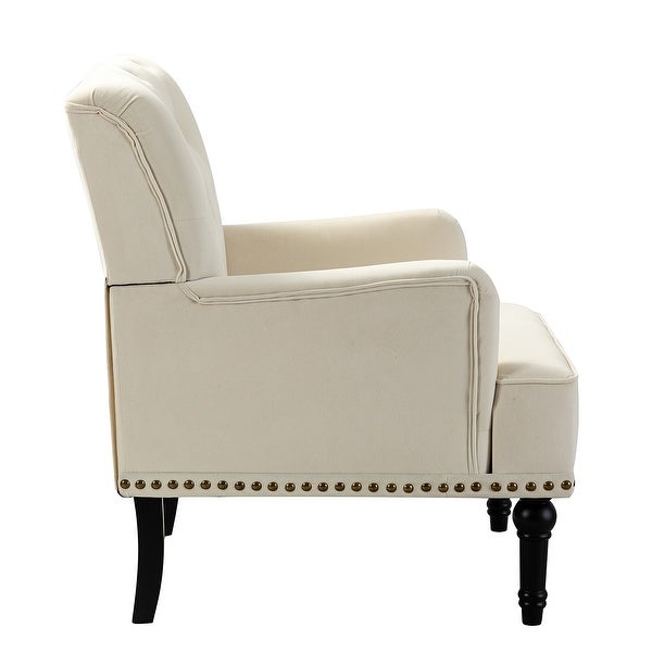 Geltrude Transitional Upholstered Button Tufted Club Chair with turned wooden Legs by HULALA HOME