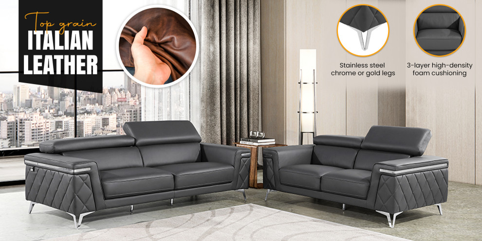 Mia Top Grain Italian Leather Sofa   Contemporary   Sofas   by Luxuriant Furniture  Houzz