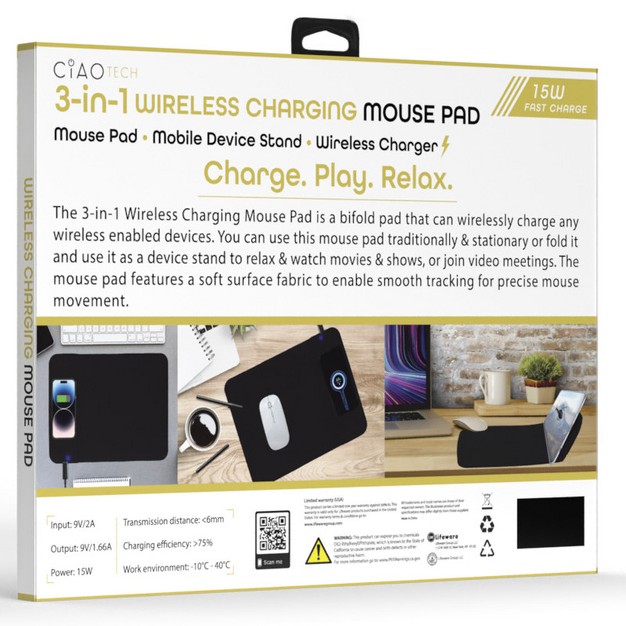 Ciao Tech 3 In 1 Mobile Device Stand amp Wireless Charging Mouse Pad 15w